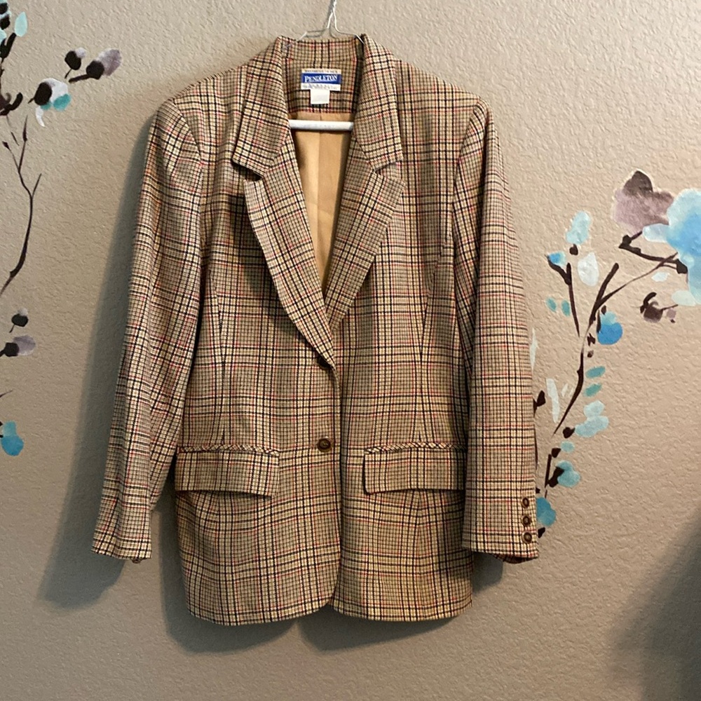Vintage Pendleton Wool nova check plaid blazer 6